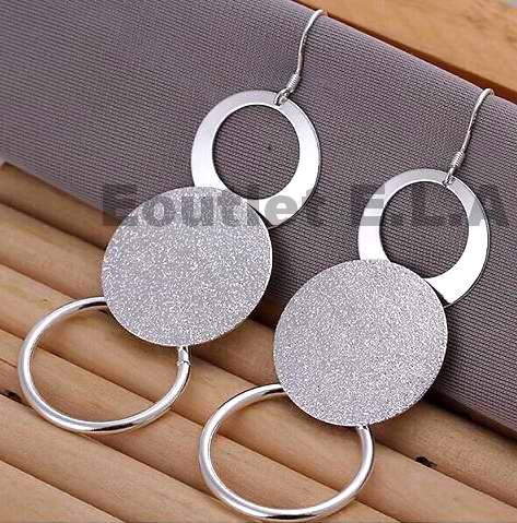 72mm SILVER CIRCLE N ROUND DANGLE EARRINGS
